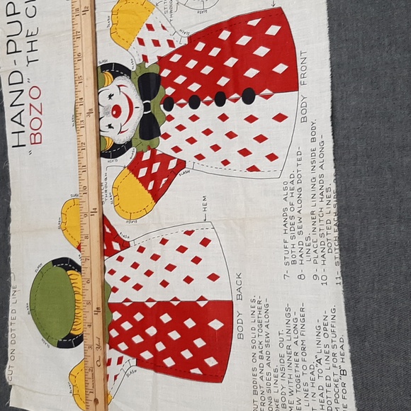 2 VINTAGE Cut/Sew Panels Hallmark Christmas Bear Pillow & BOZO Clown Hand Puppet - Picture 9 of 11